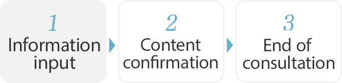 1 Information input 2 Content confirmation 3 End of consultation